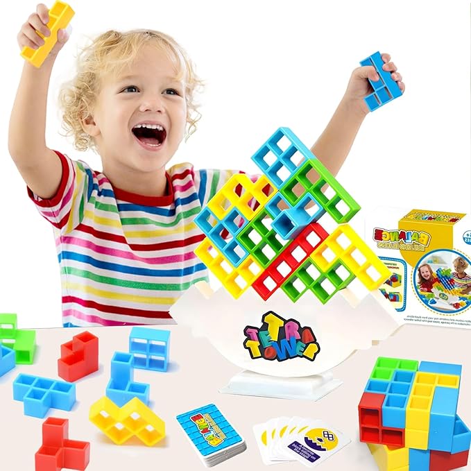 16Pcs Tetra Tower Balance Game Puzzle Block Stacking Toys, Fun Party Games for Kids Indoor Tetra Board Games for Adults and Family