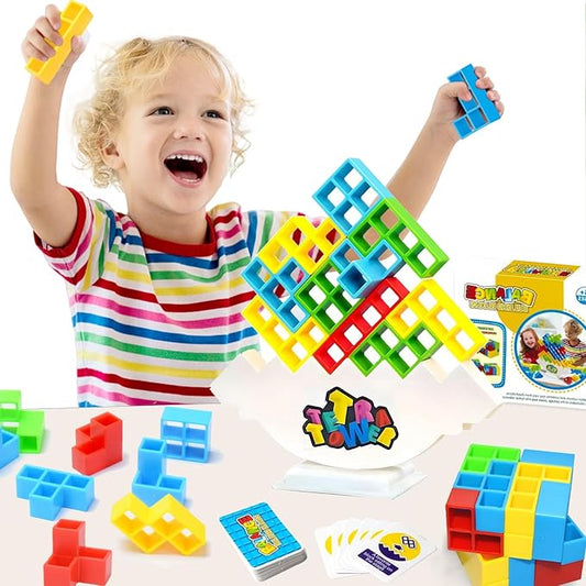 16Pcs Tetra Tower Balance Game Puzzle Block Stacking Toys, Fun Party Games for Kids Indoor Tetra Board Games for Adults and Family