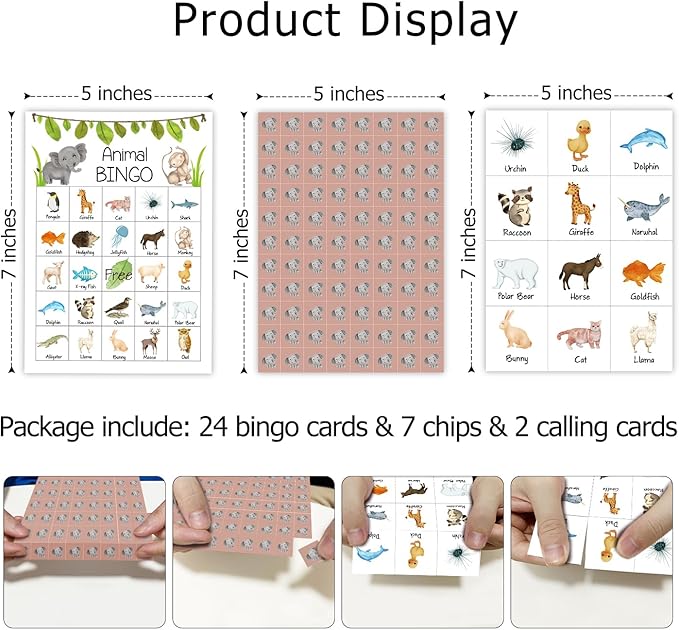Ziyouza Jungle Animals Bingo - Birthday Party Games, 24 Players Bingo Games for Tropical Summer Jungle Theme Birthday Party Family Party Activity -09