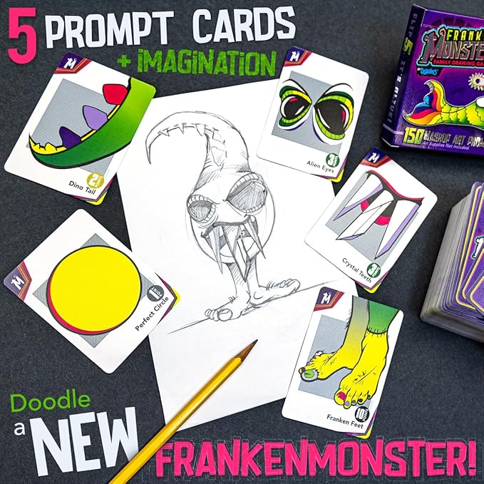 Frankenstein Monsters Drawing Game for Creative Family Fun! Art Prompts 150 Cards to Doodle Monster Mashup Artwork! Gift for Artists Kids, Teens to Boost Imagination Play & Creativity!