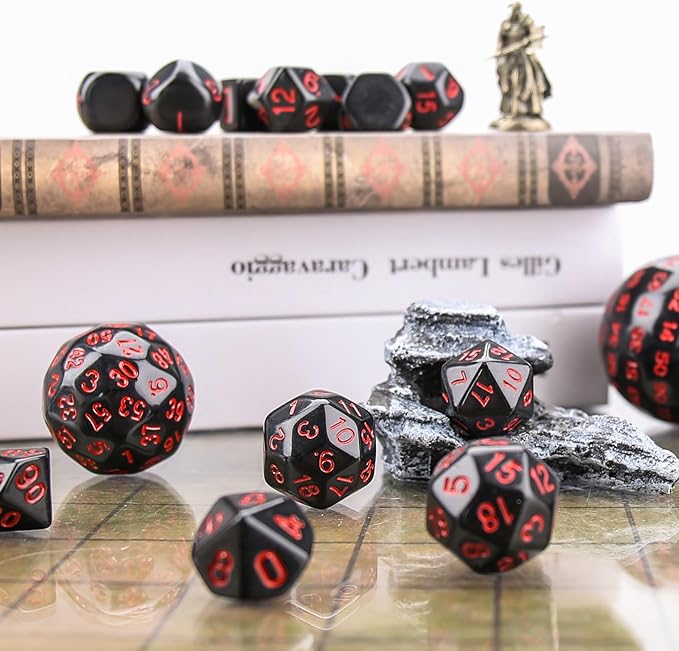 Coyeekn DND Dice 15 Pieces Polyhedral Dice D3-D100 with Dice Bag for Role Playing Table Games (Black & Red)