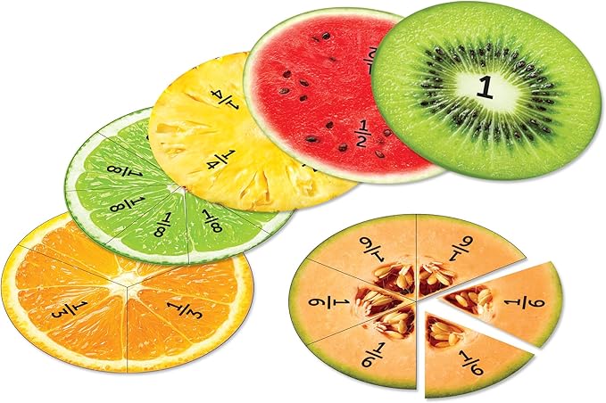 Learning Resources Magnetic Fruit Fractions, Number Learning for Kids Math, Montessori Math, Games for Kids, Educational Indoor Games, 24 Pieces, Age 6+