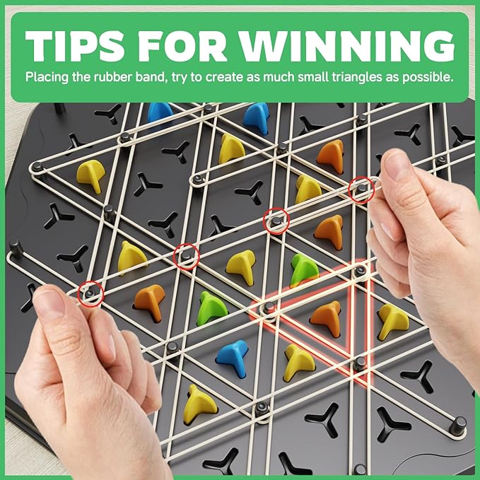 Chain Triangle Chess Game, Strategy Board Games for Kids 4-6-8-12, Chess Board Games for Adults, Family Games for Kids Adults, Triangle Rubber Band Game, 2 to 4 Players, Kids Christmas Birthday Gifts