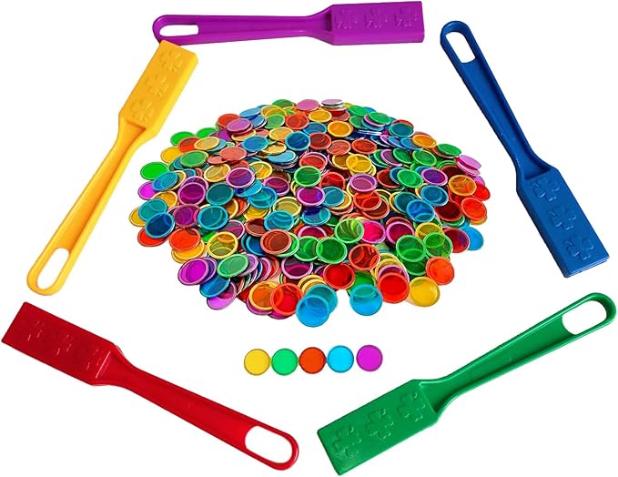 SEETOOOGAMES Magnetic Wand Bingo Chip Set - 500 Metal Chips with 5 Pack Magnet Wands for Classroom, Science Learning, Counting, Family Game Night Activities