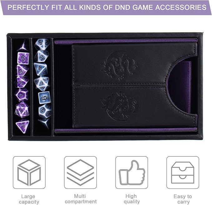 DND Dice Tower and Tray Set with Non-Scratch Felt Lined Rolling and Velvet Surface - Folding Auto Dice Roller Dice Rolling Tower for RPG Board and Table Games