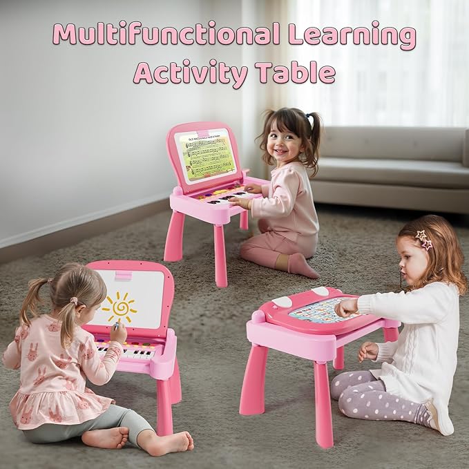 Learning Activity Table for 2-4 Year Old Girl Gifts, Kids Learning Writing Drawing Board, Christmas Birthday Gifts for 2 3 4 5 Years Old Girls, Educational Toy Gifts for Toddlers