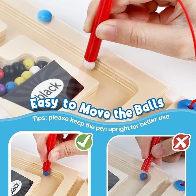 Aizweb Magnetic Color & Number Maze,Montessori Toys Wooden Magnetic Puzzle Board Color Sorting Counting Matching Toy,Toddler Learning Activities Fine Motor Skills Toy for Boy Girl 2 3 4 5 Year Old