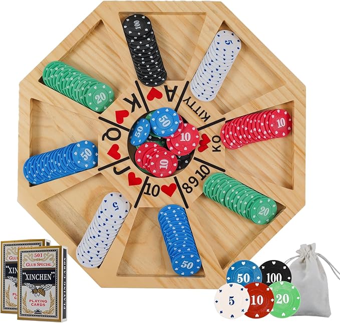 Michigan Rummy Board Game Deluxe Se tPerfect Blend of A Royal Game of Hearts Rummy Poker Wooden Tripoley Board Game Betting Bluffing Game Classical Family Card Game for 100 Chips (Log -Medium)