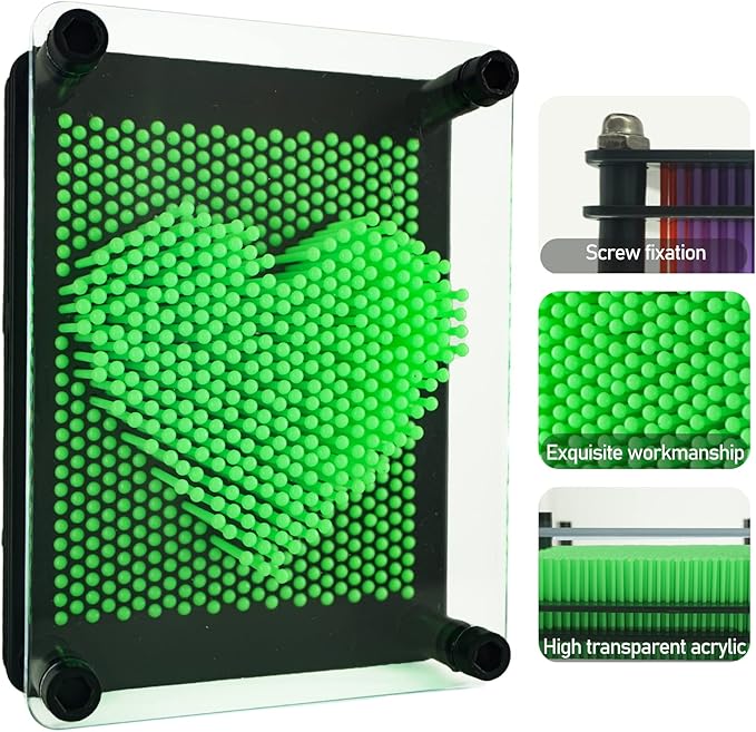 3D Pin Art Sensory Toy Size 5x3.7 Inches Needles Pin Impression Toy Intellectual Fun Rainbow Toys, Green