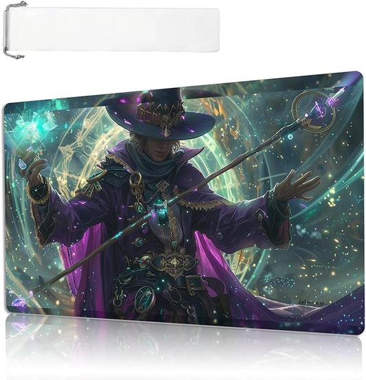 MTG Playmat Size 23.6x13.8in with Storage Bags Portable Playmat TCG and Board Game Mat for Cards Rubber Base Slip-Resistant Mousepad Desk Mat (Mystic,No with Zone)