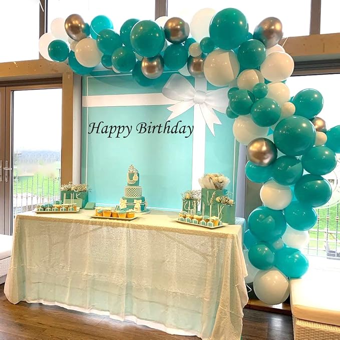 Teal Blue White Balloons, 50Pcs Turquoise Blue White Silver Confetti Latex Balloons for Wedding Bridal Baby Shower Birthday Graduation Party Decorations
