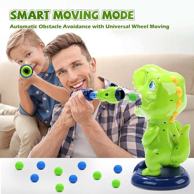 EagleStone Movable Dinosaur Shooting Toys for Kids,Electronic Target Shooting Games with 2 Pump Gun,48 Balls Party Favor Toys with Score Record, LED & Sound, Dino Toys Gift for Boys and Girls