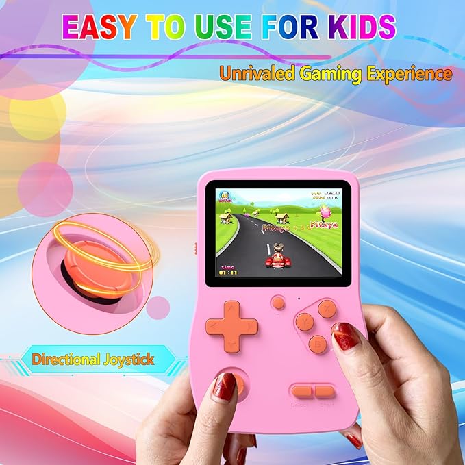 32 Bit Handheld Games for Kids,3.0'' IPS Screen and Built in 139 Video Games,Rechargeable Portable Electronic Gaming System Toys for Ages 4-14,Boys Girls Xmas Birthday Gift (Pink)