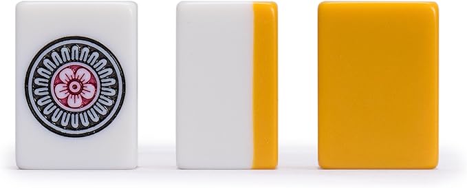Yellow Mountain Imports Japanese Riichi Mahjong Set - White and Yellow Standard Size Tiles - with East Wind Tile and Black Vinyl Case