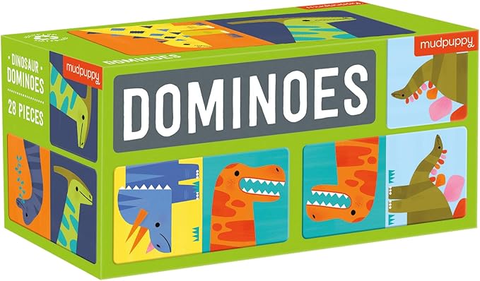 Mudpuppy Dinosaur Dominoes Giant Domino Set for Kids, Matching Game for Ages 3-8, 2+ Players Includes 28 Jumbo Double-Sided Dominoes
