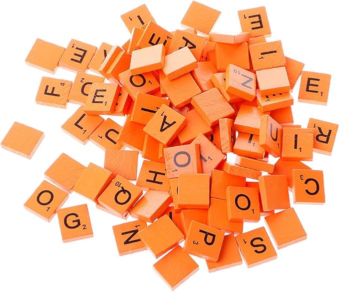 Zeaya 100Pcs/Set Wooden Colourful Scrabble Tiles Mix Letters Varnished Alphabet Scrabbles (Orange)