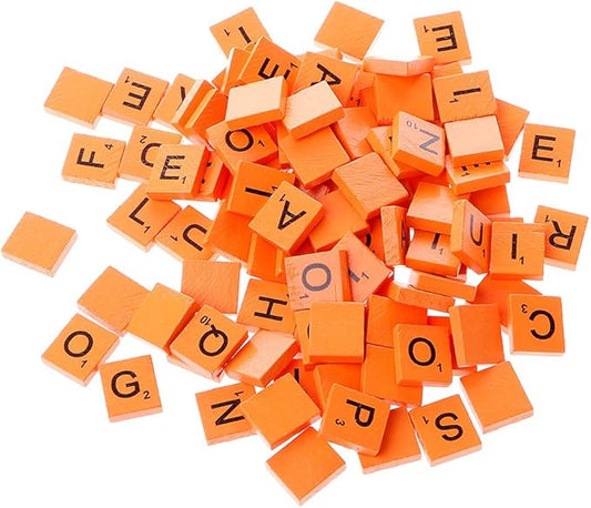 Zeaya 100Pcs/Set Wooden Colourful Scrabble Tiles Mix Letters Varnished Alphabet Scrabbles (Orange)