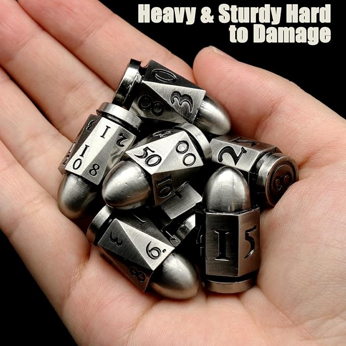 Bullet Dice for Dungeons and Dragons, Metal Dice Set D&D Unique Cool Polyhedral Dice for Role Playing Game (Bullet Sliver)