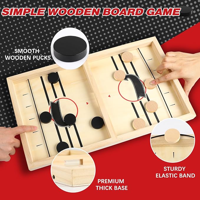 Fast Sling Puck Game, TMIYO Wooden Table Hockey Game for Kids or Adults, Super Foosball Slingshot Paced Winner Board Games Parent-Child Interaction Toy for Family Party, Medium