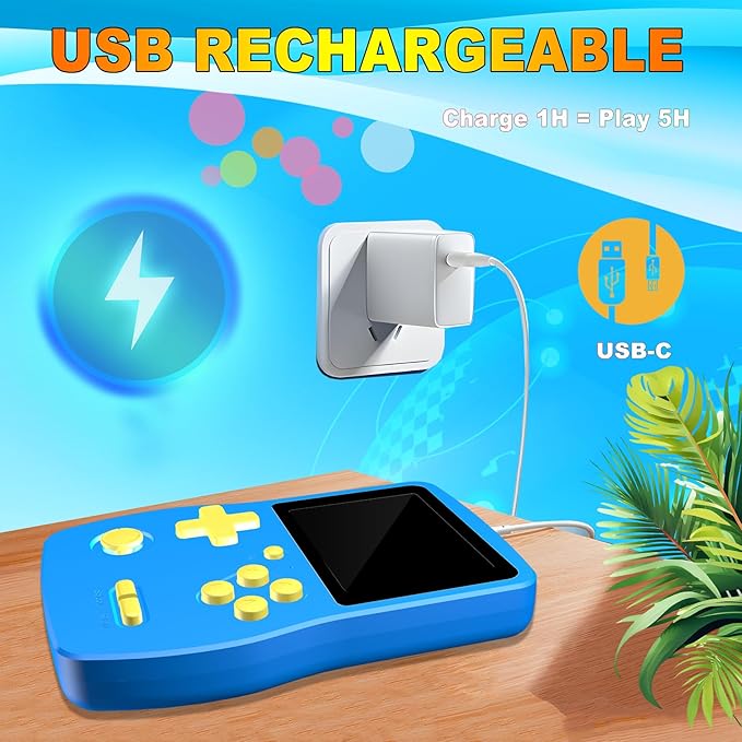 32 Bit Handheld Games for Kids,3.0'' IPS Screen and Built in 139 Video Games,Rechargeable Portable Electronic Gaming System Toys for Ages 4-14,Boys Girls Xmas Birthday Gift (Blue)