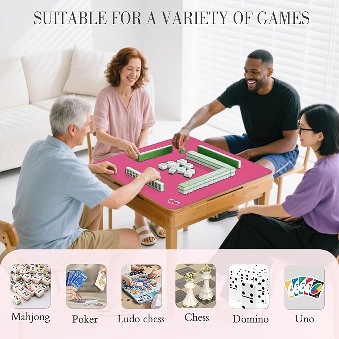 Mahjong Mat | Neoprene Anti-Slip Noise Reduction, Simple Design & Embroidery | 32.4x32.4 Inch Pink | Perfect for Mahjong, Board Games & Tile Games | Elegant Gift(Custom G Letter)