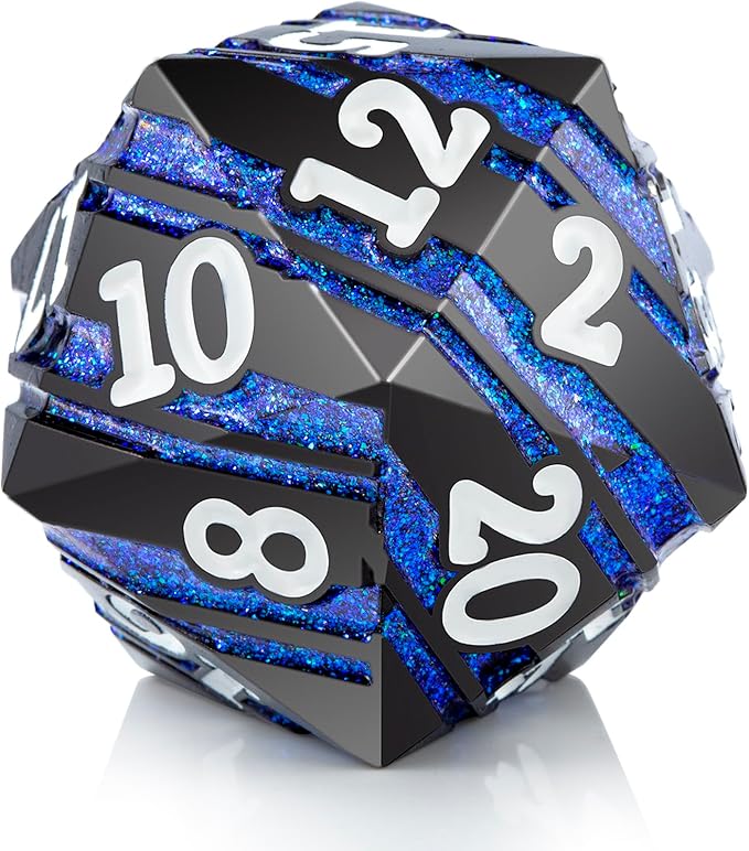 Large D20 Metal DND Dice DNDND 33mm Metal Dice with Gorgeous Gift Box for Dungeons and Dragons (Blue Stripe)