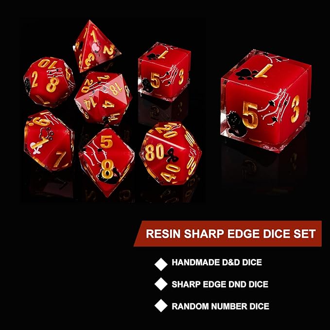 DND Dice Set Polyhedral, IDTQ Dungeons and Dragons Purple Dice Set RPG MTG Table Games 7-Die Resin Sharp with Acrylic Starlight Accent Box (Cats-Red)