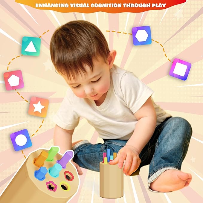Montessori Toys for 1-3 Year Old - Silicone Learning Color Shape Sorting Teether Travel Toys for Toddlers Age 1 2 3, Fine Motor Skills Infants Sensory Matching Games, Busy Board Boys Girls Gifts