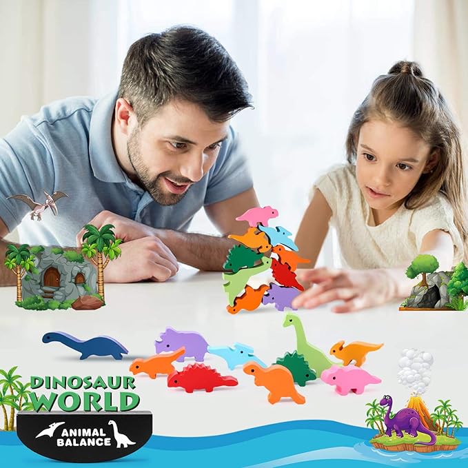 Dinosaur Toy Wooden Stacking Game: Challenging Banlance Game - Develop Concentration Coordination Problemsoving Skills for Kids Ages 3 Years Up