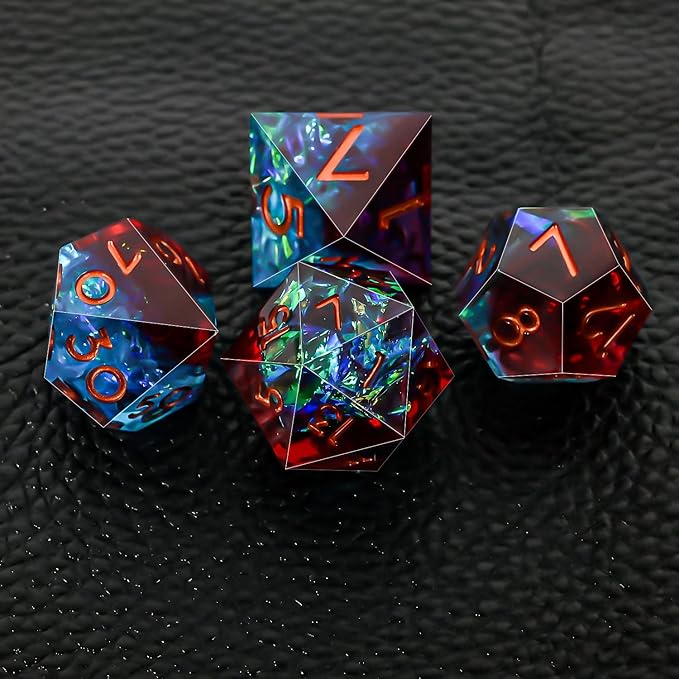 DND Dice Set Sharp Edge Dice Set 7 Piece DND polyhedral Dice Numbers with Gold Leaf Exquisite Tin Box Packaging,Ideal for Dungeons & Dragons RPG and Board Games (Red and Blue)