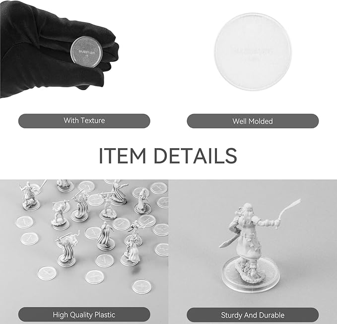 100PCS Miniature Bases+120PCS Adhesive, 25mm or 0.98inch Round Clear Black Plastic Model Bases for Gaming Miniatures Collectible War Table Game or Wargames Board Game