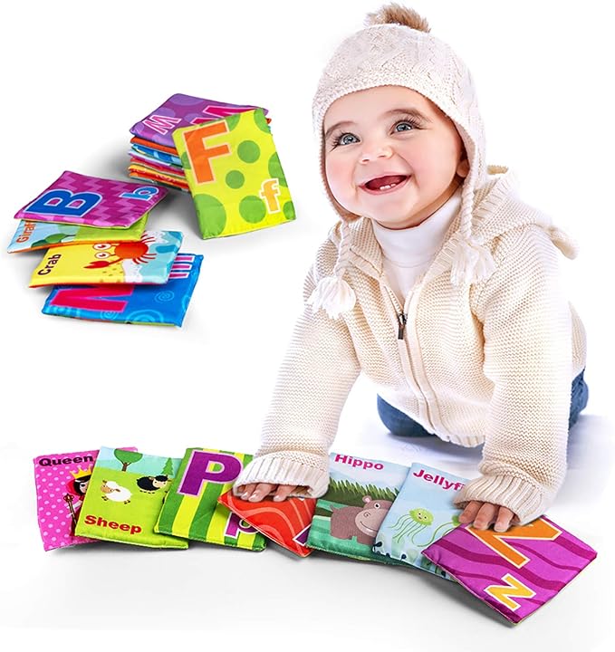 26 Pieces Soft Alphabet Cards with Cloth Storage Bag for Babies Infants, Toddlers and Kids ABCs Learning Flash Cards, Best Early Educational Toys for 0 1 2 3 Years Old Boys and Girls