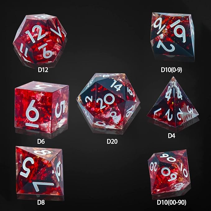DND Dice Set Sharp Edge Dice Set 7 Piece DND polyhedral Dice Numbers with Gold Leaf Exquisite Tin Box Packaging,Ideal for Dungeons & Dragons RPG and Board Games (2L-MOY9-13Y9)