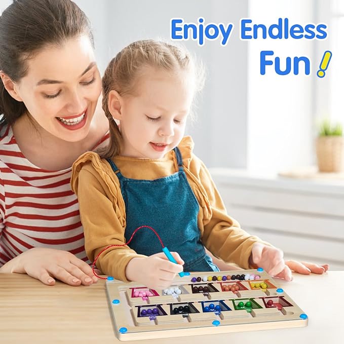 Montessori Toys for 3 Year Old Girls/Boys, Wooden Magnetic Color Number Maze Educational Board Activity for Kids, Toddler Learning Toys Age 2-4, Christmas Birthday Gifts for 3-5 Year Old Girl