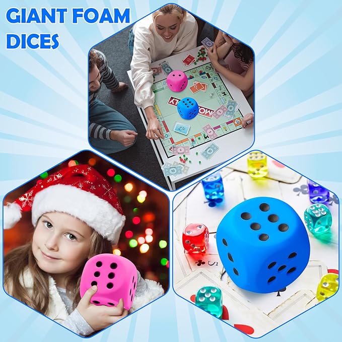 Zomiboo 2 Pcs Large Foam Dice Stress Balls Soft Jumbo 6 Sided Giant Dice Educational Learning Squeeze Anxiety Relieve Toy Gifts for Adults Kids Board Game Classroom(Pink, Blue,3.93 Inch)