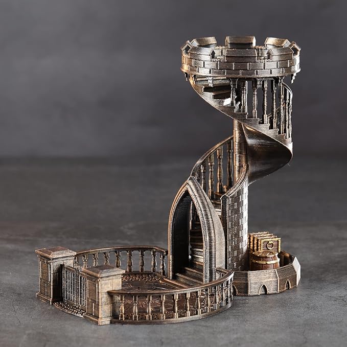 AUSPDICE Dice Rolling Tower and Tray Retro Castle Mold Color for Tabletop Games, D&D and RPG Games (Bronze Color)