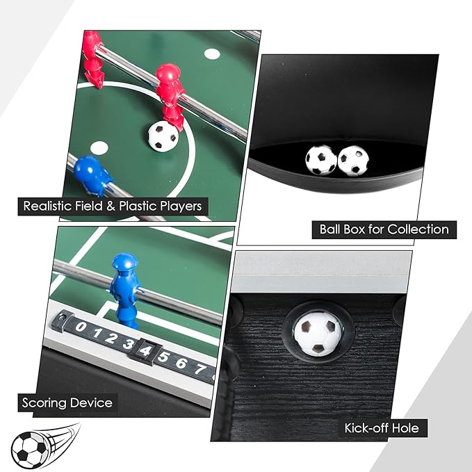 RELAX4LIFE 48'' Foosball Table, Wooden Soccer Game Table with 2 Footballs, Score Devices, Recreational Foosball Games for Kids & Adults, Arcade Table for Pub, Bars, Parties Family Night Game