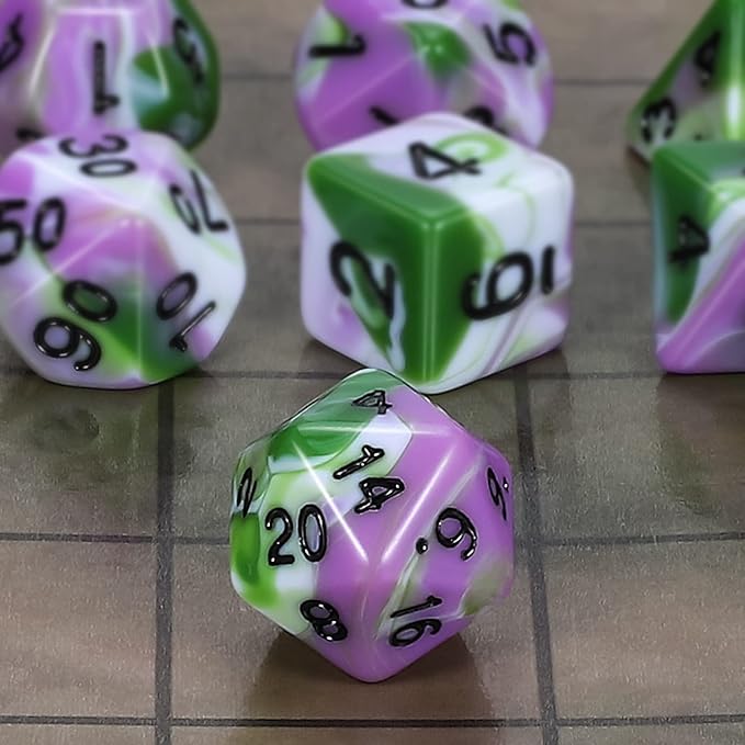 CiaraQ DND Polyhedral Dice Set for Dungeons and Dragons RPG MTG Role Playing Table Games-with 1 Dice Pouch (Pink+Green+White)