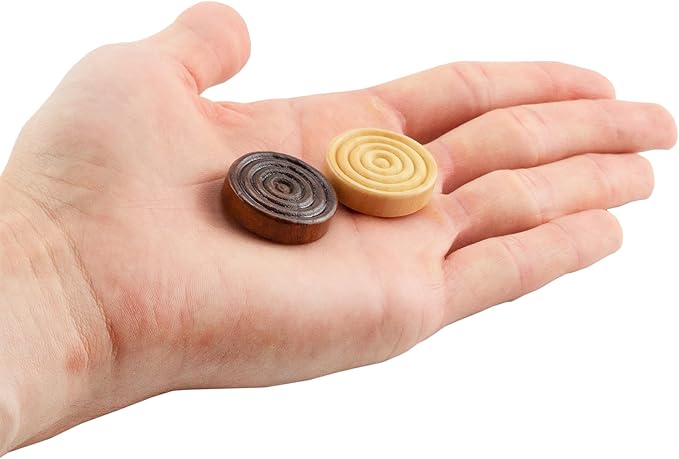 Classic Stackable Wooden Checkers in Natural Wood Color (24 Pieces); with Drawstring Cloth Storage Bag, 1 1/8 Inch
