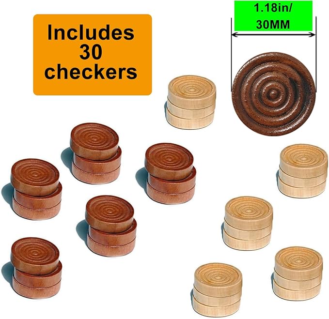 30 Pieces of Checkers just one Game- Wooden Chess Pieces only-Checkers Pieces (30MM)