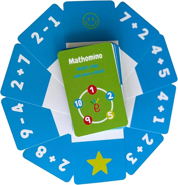 Math Card Game for Kids and Adults – Fun Speed, Math and Clap Reaction Game for 2 to 6 Players – Improve Math Skills and Quick Thinking – Learning Plus & Minus Playing – Mathomino Cards