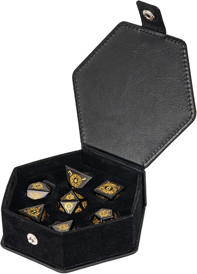 UDIXI Stone D and D Dice Set 7PCS Obsidian Dice D&D with Gift Case for Dungeons and Dragons Tabletop Game
