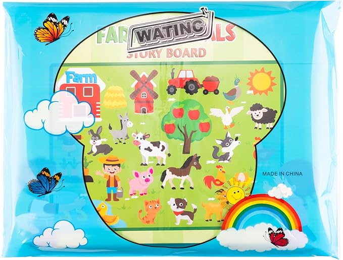 WATINC Farm Animals Felt Story Board Set 3.5Ft 38Pcs Preschool Farmhouse Themed Storytelling Flannel Barnyard Domestic Livestock Early Learning Interactive Play Kit Wall Hanging Gift for Kids