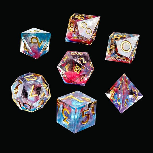 DND Dice Set Sharp Edge Dice Set 7 Piece DND polyhedral Dice Numbers with Gold Leaf Exquisite Tin Box Packaging,Ideal for Dungeons & Dragons RPG and Board Games (Starry Sky Gold)