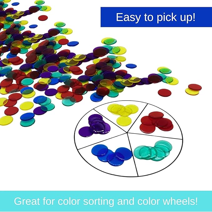 MR CHIPS Plastic Bingo for Games 500 Count - Solid and Transparent Colors Counting 19 Color Choices 3/4 Inch 7/8