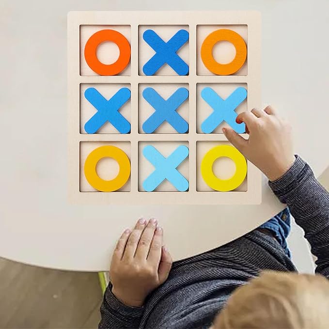 Wooden Tic TAC Toe Game Noughts and Crosses Chess Board Game XO Table Toy for Outdoor Indoor Kids Families Coffee Table Decor, Yellow