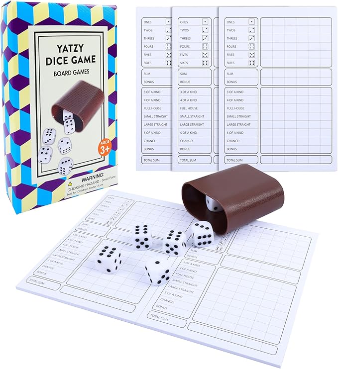 Classic Dice Game with 6 Dice, 1 Convenient Dice Cup, 125 Score Sheets and Instructions - Fun Family Game for Parties, Travel, Camp, and Game Nights - Ideal for 2-6 Players (Ages 3+)