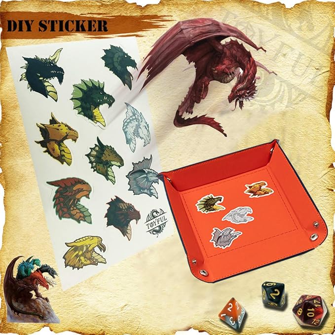 6 Sets Double-Color Polyhedral Dice for DND, RPG, MTG & Table Games - 7pcs Set (d20, d12, 2x d10, d8, d6, d4) with 6 Drawstring Bags, 1 Big Bag, 1 PU Leather Dice Tray & Sticker