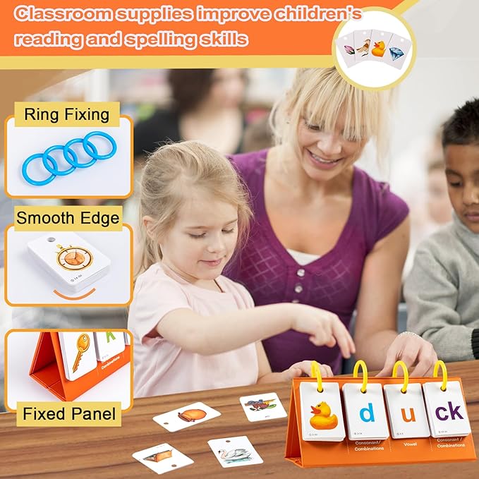 Tichgeim Phonics Flash Cards, CVC Word Games for Kindergarten, Learn to Read Phonics Games for Toddlers, Educational Learning Activity for School Supplies