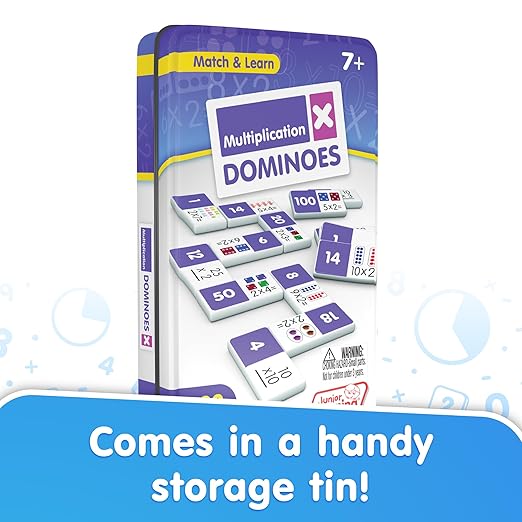 Junior Learning Multiplication Dominoes Game Set, 28 Pieces, Ages 7-9, Math Skills, Grade 2-3